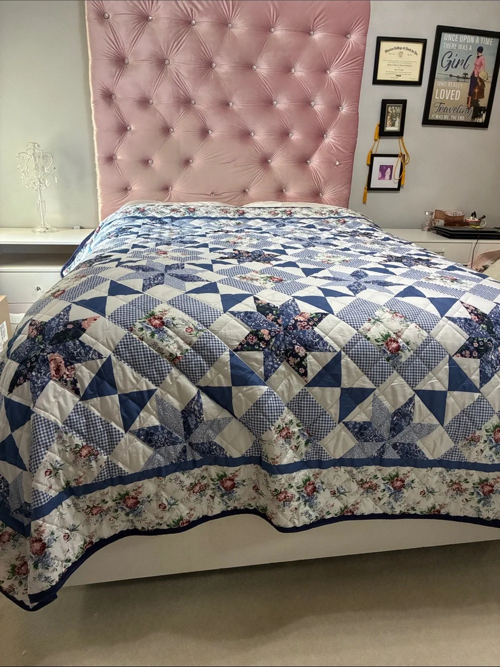 Mainstays Blue and Cream Floral Patchwork Quilt